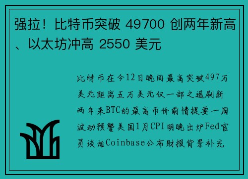 强拉！比特币突破 49700 创两年新高、以太坊冲高 2550 美元